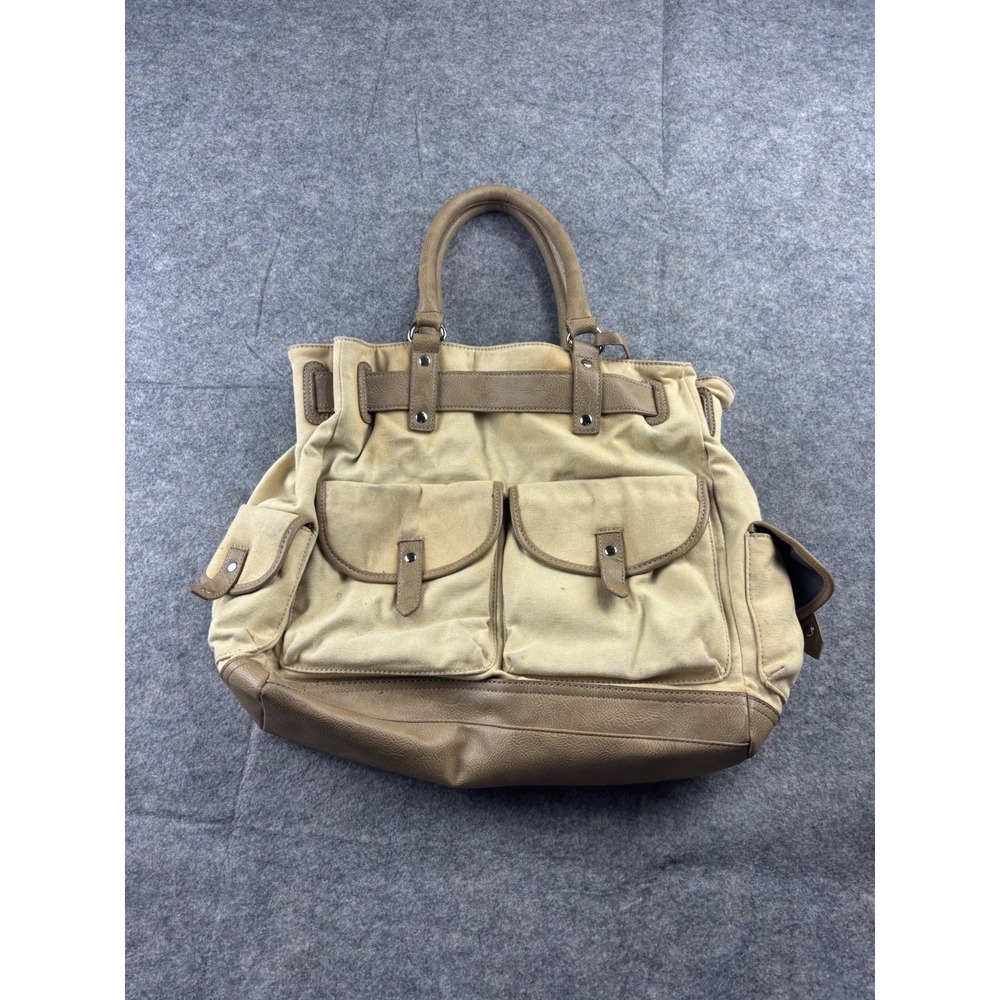 R+J Canvas Bag Tote Zipper Pockets Tactical Utility Leather Detailing 12x15"